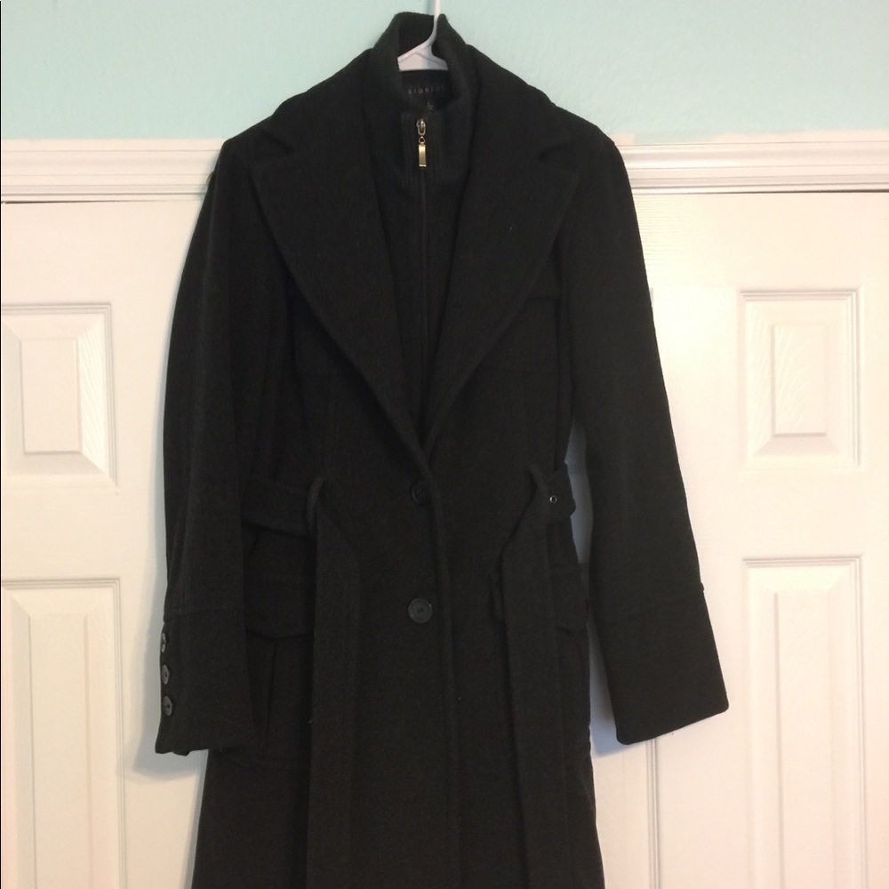 Braetan Wool blend Black Trench Coat button zipper